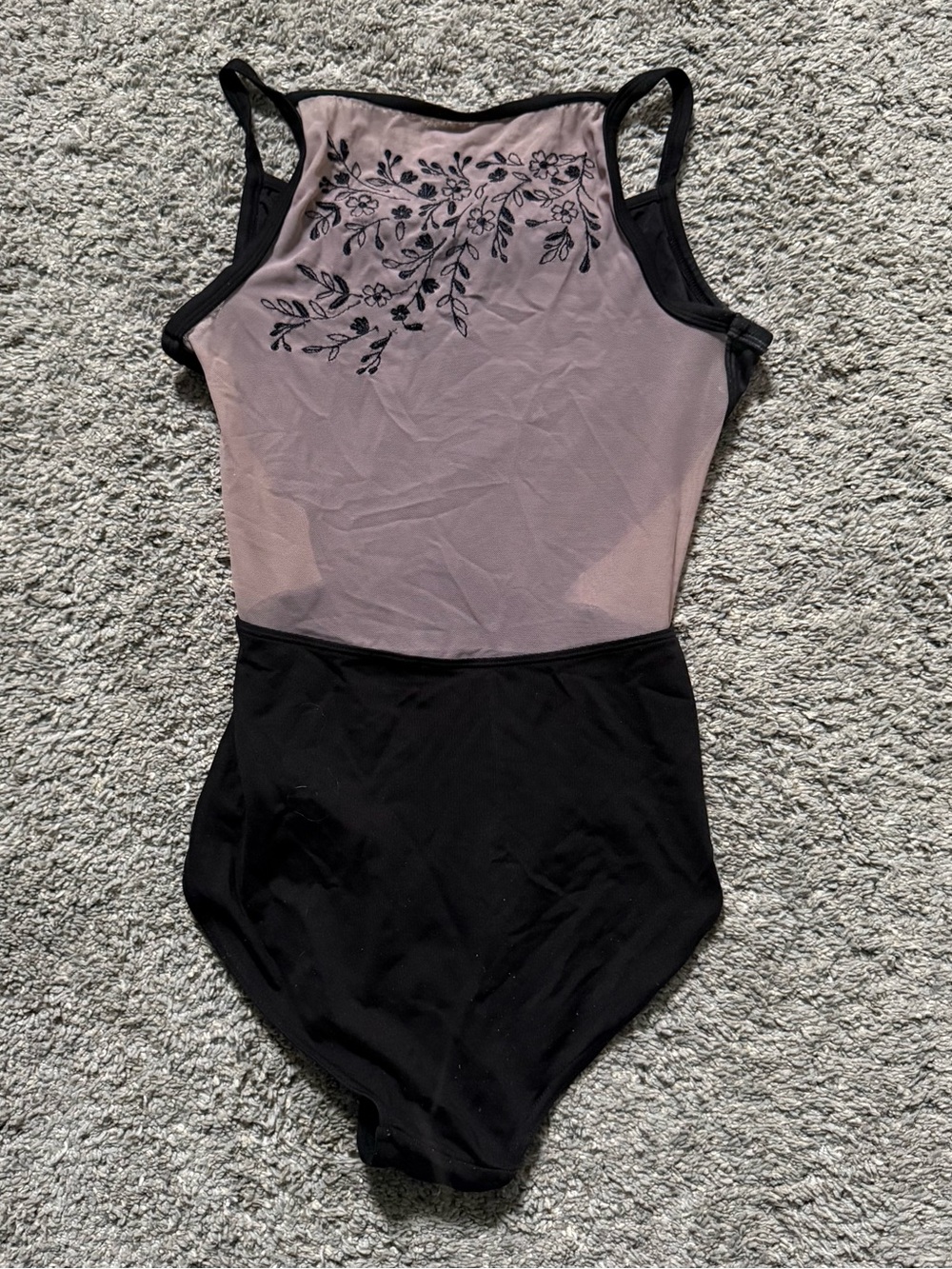 Black Floral Mesh-Back Leotard